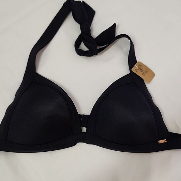 VICTORIA'S SECRET PINK  Black Halter Bikini Swim Summer Top Padded Cups Large - Picture 1 of 9